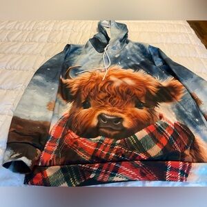 Women’s  Highland Cow Hoodie - NEW. Multicolor sz L